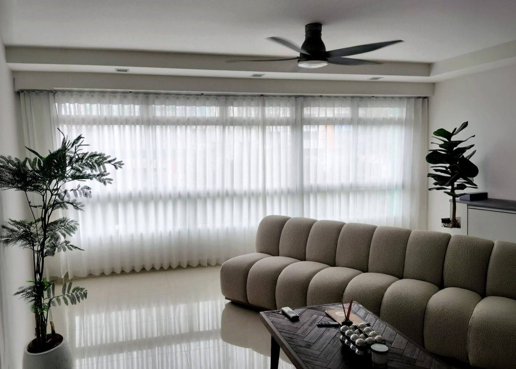 white sheer curtains in living room